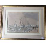 J ADAMS, British, Fishing Boats Returning to Harbour, watercolour, framed and glazed. 40 x 25 cm.