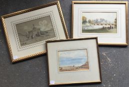 Three 19th century watercolours; Promenade View, Park River Bridge and a Fortified Position,