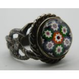 A silver and millefiori dress ring. Ring Size L/M.
