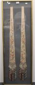 A pair of framed 19th century Chinese silks. 40 x 117 cm overall.