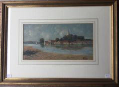 ROBERT YOUNG (1860-1929) Scottish, View of Bosham, oil, framed. 35 x 18 cm.