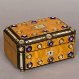 A 19th century French mother-of-pearl and enamel decorated jewellery box Of caned hinged
