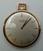 An 18 ct gold ultra slim pocket watch, by Universal Geneve. 4 cm diameter.