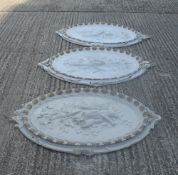 Three late 19th/early 20th century plaster of Paris plaques, each depicting dead game. 120 cm high.