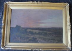 Evening Glow Surrey Weald, oil on canvas, framed. 59.5 x 39.5 cm.