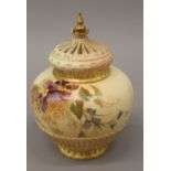 A Royal Worcester blush ivory pot pourri vase and cover. 19 cm high.