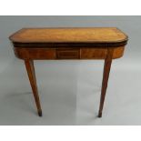 A 19th century crossbanded mahogany and satinwood card table. 89.5 cm wide.