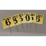 Six large grocer's labels. Each 15 cm wide.