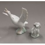 A Lladro goose and a Lladro poodle. The former 13.5 cm high.