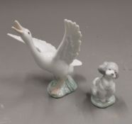 A Lladro goose and a Lladro poodle. The former 13.5 cm high.