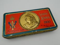 A Boer War Queen Victoria chocolate tin. 16 cm wide.