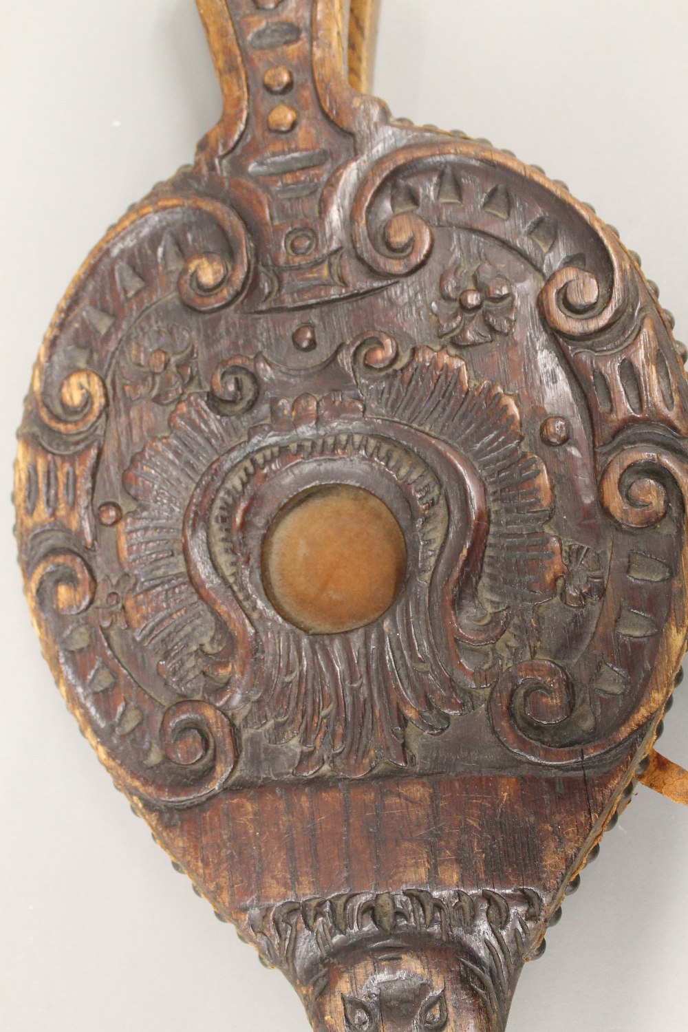 A set of early 19th century carved oak bellows. 65 cm high. - Image 4 of 4
