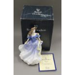 Three boxed Royal Doulton porcelain figurines. The boxes 25.5 cm high.