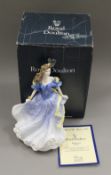 Three boxed Royal Doulton porcelain figurines. The boxes 25.5 cm high.