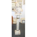 A 19th century carved alabaster classical bust mounted on an associated alabaster column.