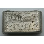 A 19th century vesta decorated with an early football match and boat race. 4.5 cm wide.