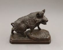 A Black Forest carved wooden model of a wild boar. 29 cm wide.