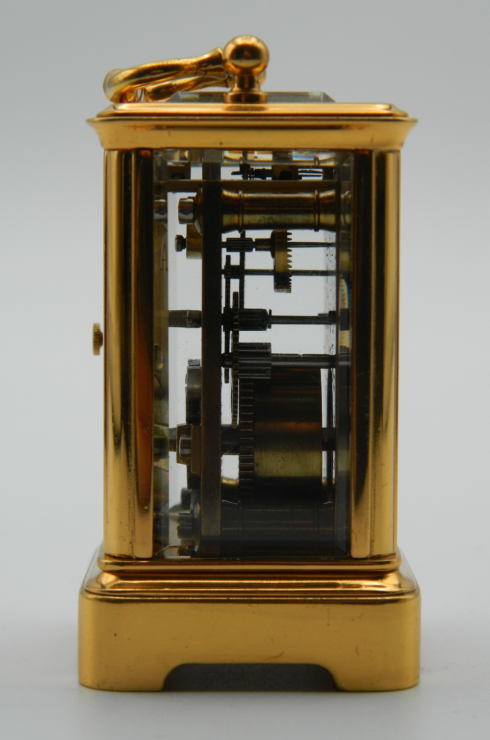 A miniature Antique carriage clock with brass and panelled glass case, - Image 3 of 8