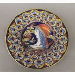 A 19th century Duresta style pottery dish. 31.5 cm diameter.