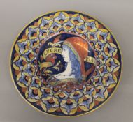 A 19th century Duresta style pottery dish. 31.5 cm diameter.