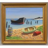 Follower of ''TRISTRAM HILLIER (1905-1983) British'', Boats on the Pebbled Beach, oil on board,