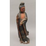 A painted wooden model of Guanyin. 59 cm high.