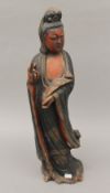 A painted wooden model of Guanyin. 59 cm high.