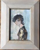 ROBERT SADLER, Portrait of a Girl Dressed in Brown, oil on board, signed with initials, framed.