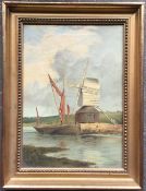 E D W BARNARD, Boat before a Windmill, oil on canvas, framed. 24 x 34 cm.