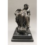 A bronze model of a girl draped in a chair. 40 cm high.