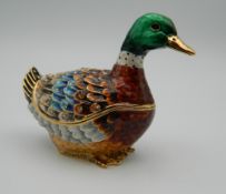 A small enamel box formed as a duck. 6 cm high.