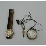 A 935 silver fob watch and a Steger wristwatch. The former 3.5 cm diameter.