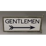 A London Underground double sided Gentleman enamel sign, in original frame. 67.5 cm long.