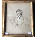 A 19th century heightened pencil sketch, Portrait of a Young Man Reading a Letter,
