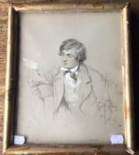 A 19th century heightened pencil sketch, Portrait of a Young Man Reading a Letter,