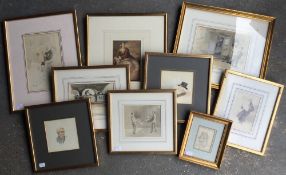 A quantity of various watercolours, including portraits, all framed and glazed.