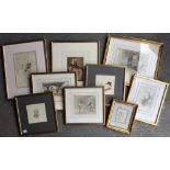 A quantity of various watercolours, including portraits, all framed and glazed.