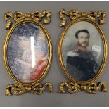 A pair of gilt frame miniatures. 23 cm high overall.