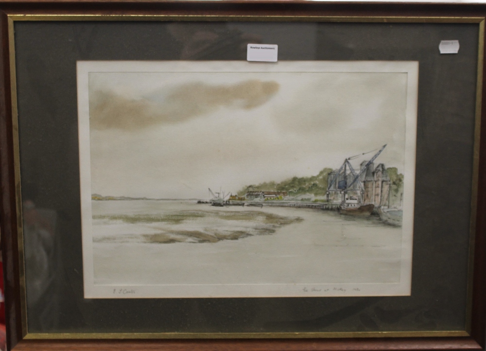 B J COATES, The Stour at Mistley, pencil and watercolour, dated 1980, framed and glazed. 40 x 27.