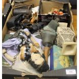 A quantity of miscellaneous items, including three pairs of opera/field glasses, vintage dolls,