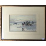 THOMAS MAYBANK, British, Bringing in the Nets, watercolour, framed and glazed. 30.5 x 19 cm.