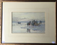 THOMAS MAYBANK, British, Bringing in the Nets, watercolour, framed and glazed. 30.5 x 19 cm.