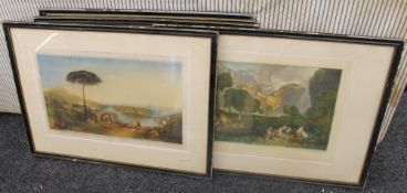 Five Victorian framed prints. Each 84 x 60 cm overall.