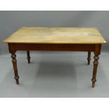 A Victorian pine farmhouse kitchen table. 148 cm long, 95.5 cm wide.