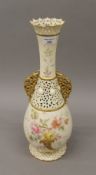 A large Royal Worcester reticulated vase. 45 cm high.