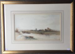 19TH/20TH CENTURY SCHOOL, Tewkesbury Abbey from the River, watercolour, indistinctly signed,