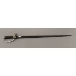An 18th century English hunting sword with antler handle and silver hilt marked John Holland London
