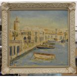 A mid 20th-century oil on canvas, North African Scene, indistinctly signed, dated 1951, framed. 46.
