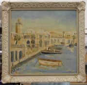 A mid 20th-century oil on canvas, North African Scene, indistinctly signed, dated 1951, framed. 46.