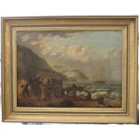 T STUART (19th century), Smugglers on the Beach and County House Scene, double sided, oil on panel,